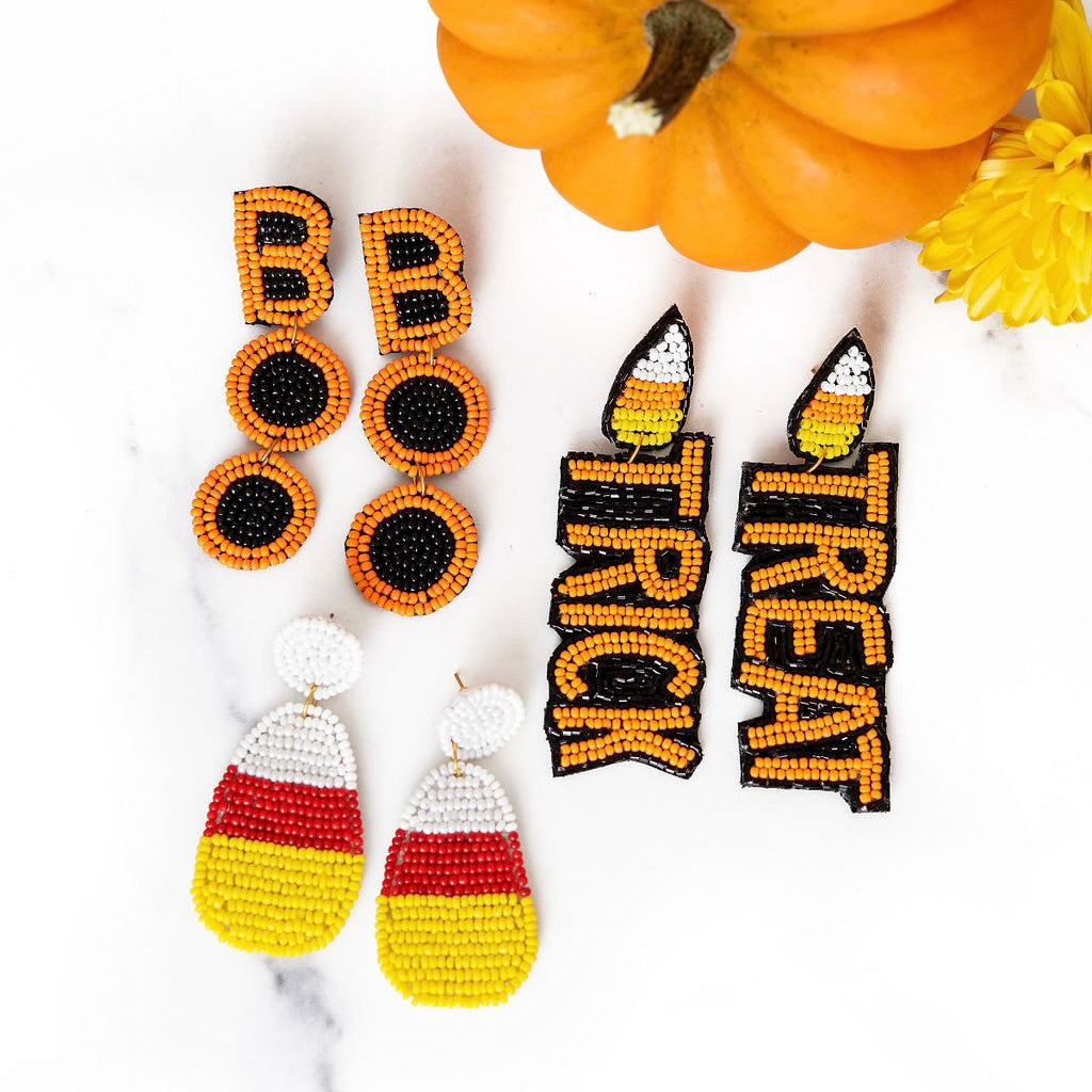 Beaded Candy Corn Drop Earrings Golden Thread, Inc.