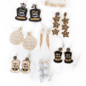New Years Top Hat Earrings | Gold