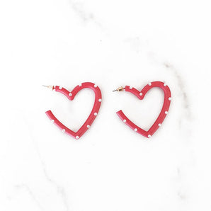 Red and White Open Heart Earrings