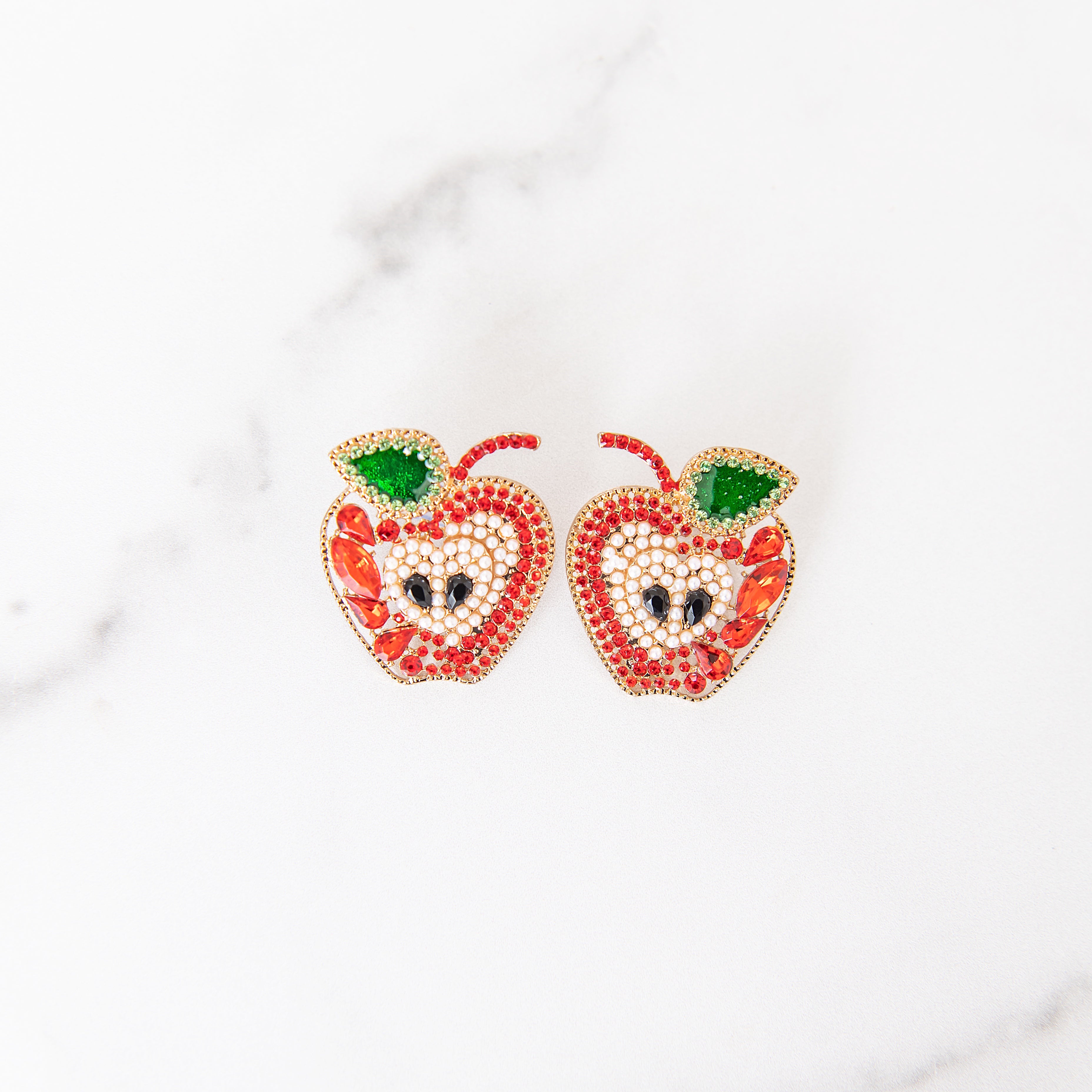 Embellished Apple Studs – Golden Thread, - Main Image