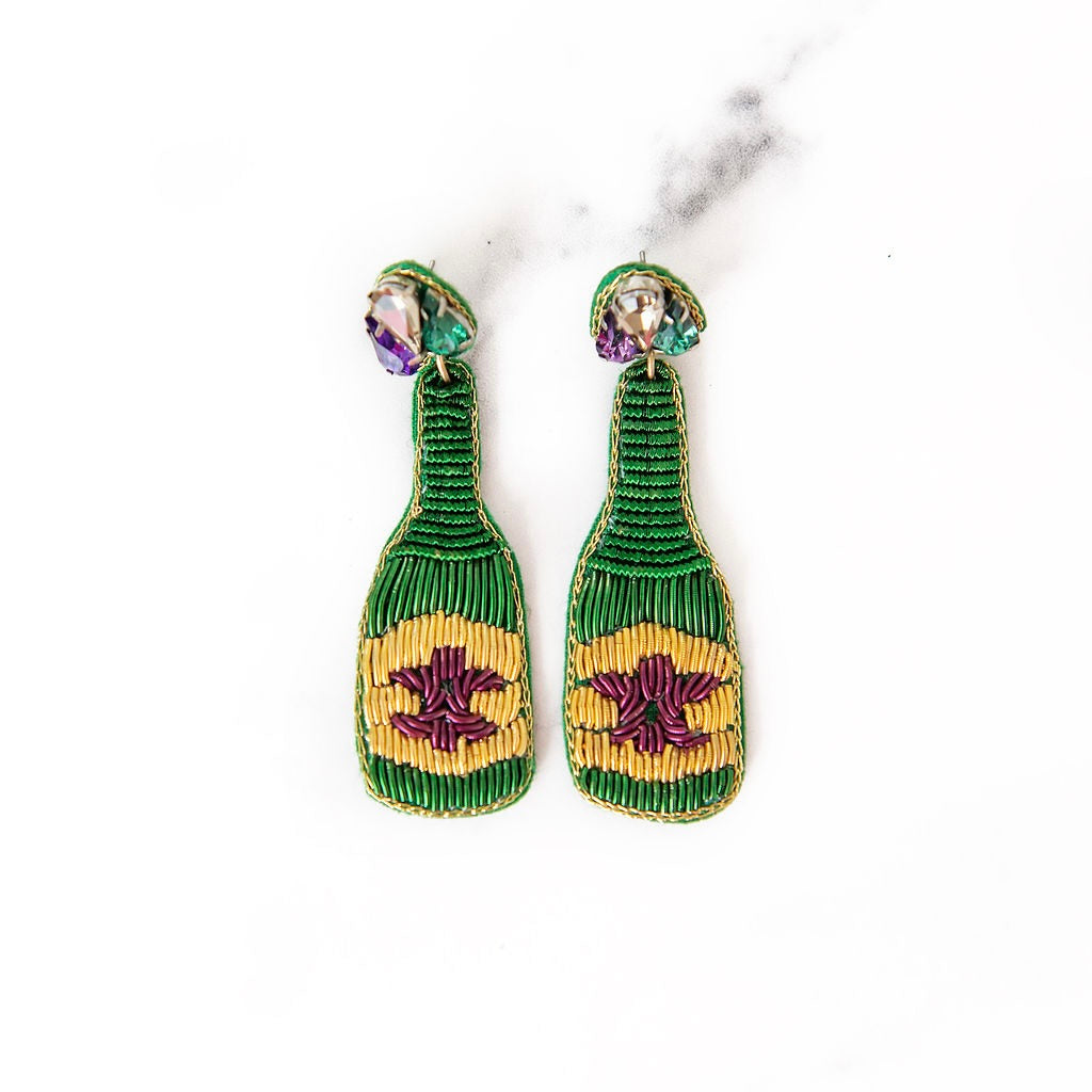 Mardi Gras Champagne Bottle Earrings – Golden Thread,