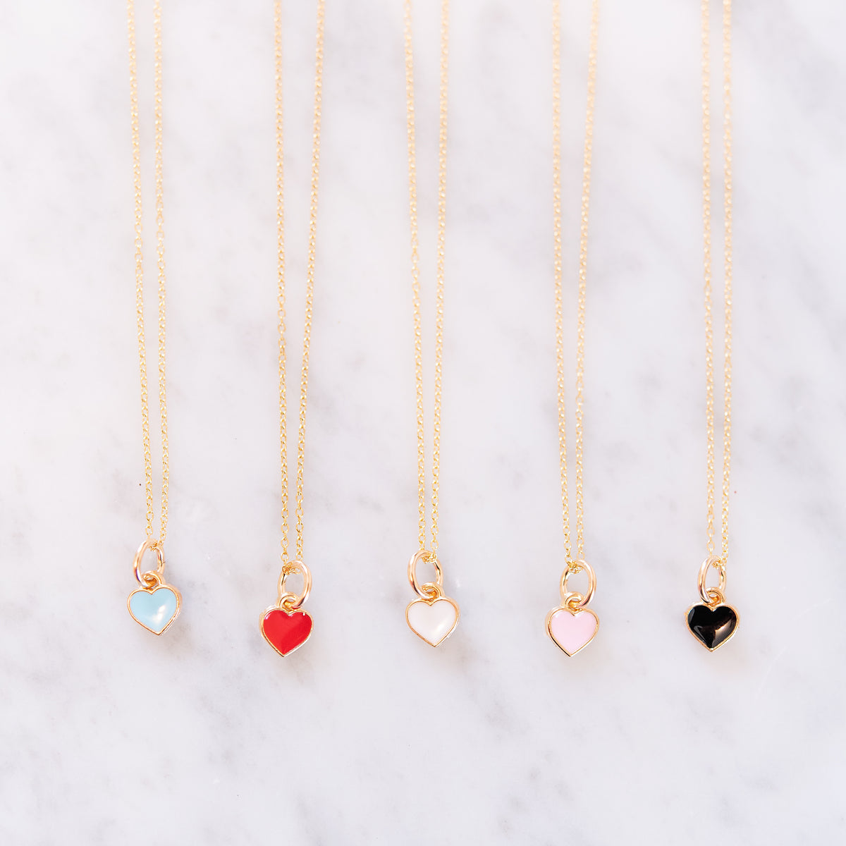 Colored Enamel Heart Chain Necklace in Gold