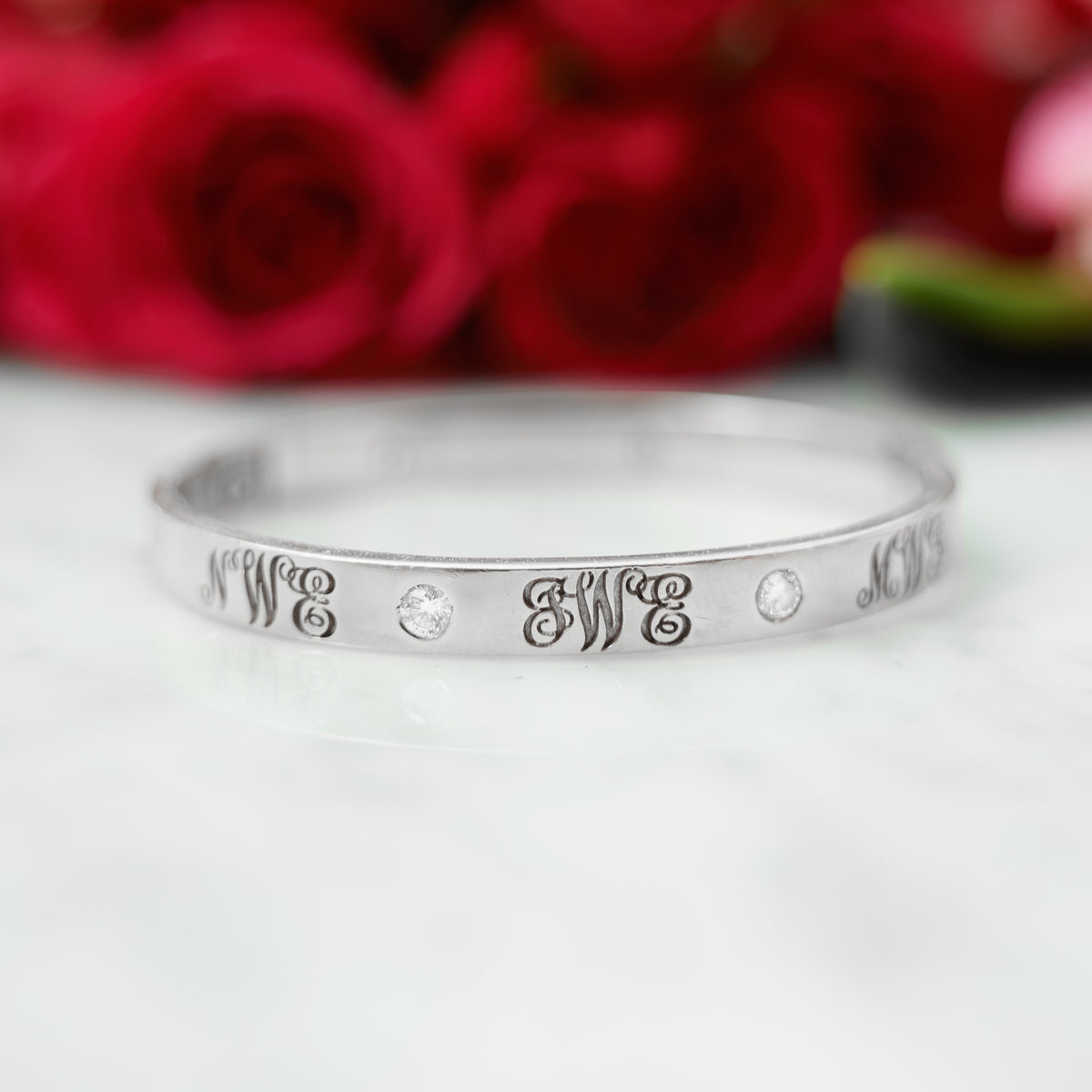 Signature Diamond Bangle with Three Monograms