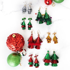 Red Tassel Earrings with Ornaments
