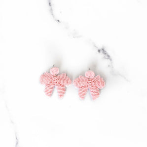 Pink Beaded Bow Earrings