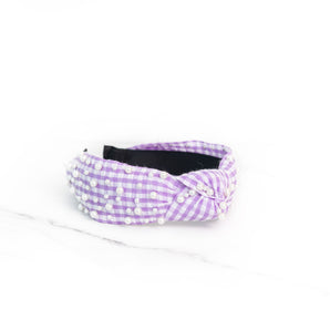 Purple Seersucker Pearl Headband