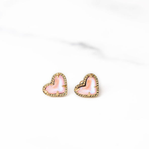 Pink Gemstone Heart Studs