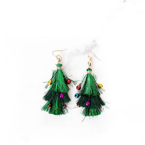 Green Tassel Earrings with Ornaments