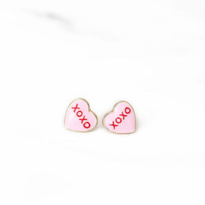 XOXO Pink Heart Studs