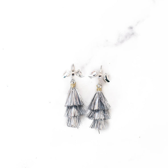 Silver Bow Tassel Earrings