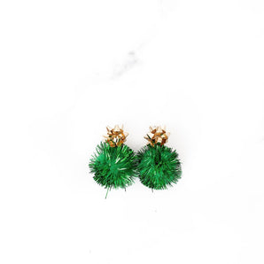 Green Pom Pom Ornament Earrings