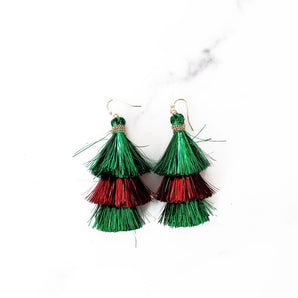 Red and Green Tassel Earrings