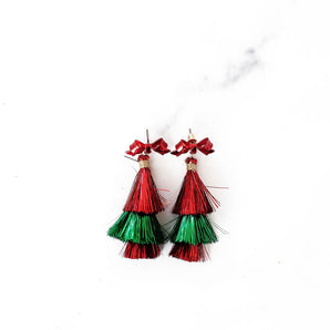 Red Bow Tassel Earrings