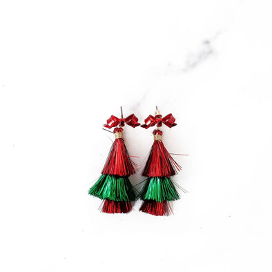 Red Bow Tassel Earrings