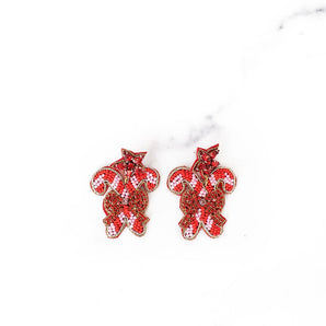 Candy Cane with a Bow Beaded Earrings