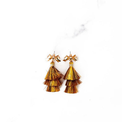 Gold Bow Tassel Earrings