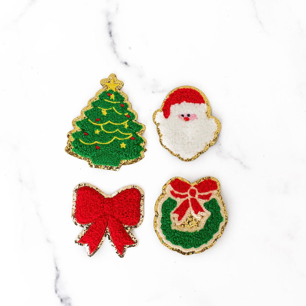 2pcs Christmas Chenille Patch, Garland Patches, Santa Claus Patch,  Gingerbread Man Patch, Self Adhesive Patches 