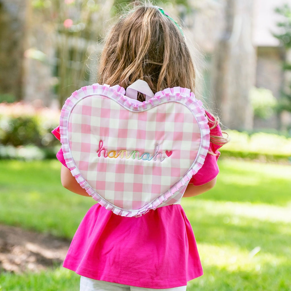 Ruffle Backpack Pink Gingham Backpack Rainbow Ruffle Heart