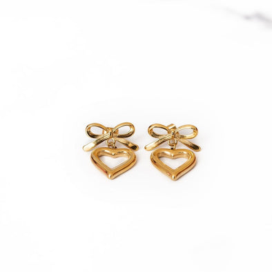 Bow + Heart Stainless Steel Drop Earrings