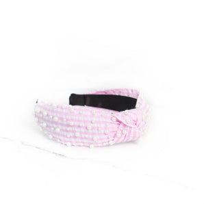 Pink Seersucker Pearl Headband