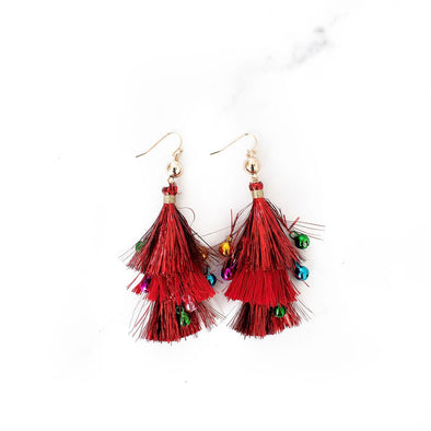Red Tassel Earrings with Ornaments