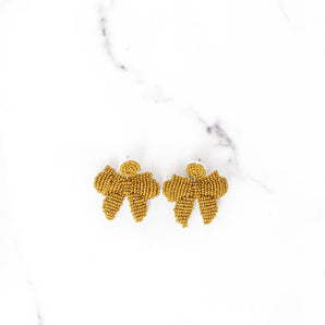 Gold Beaded Bow Earrings
