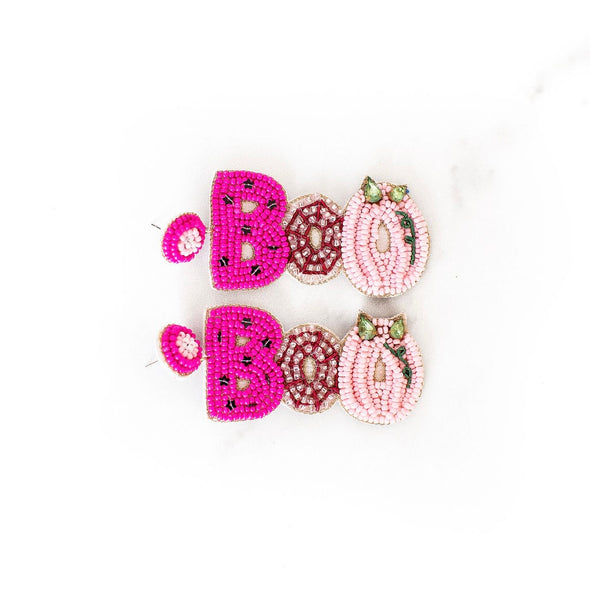 Pink BOO Beaded Earrings