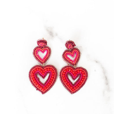 Double Tier Open Heart Beaded Earrings