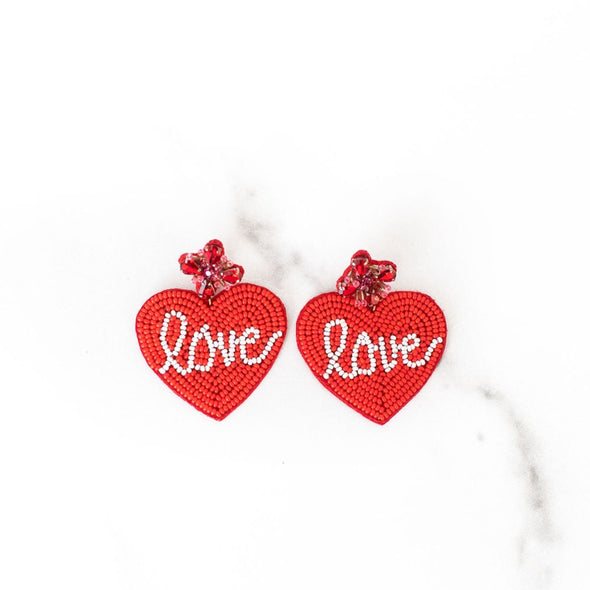 Red LOVE Heart Beaded Earrings