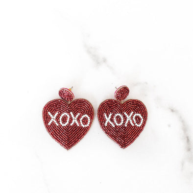 Red XOXO Heart Beaded Earrings