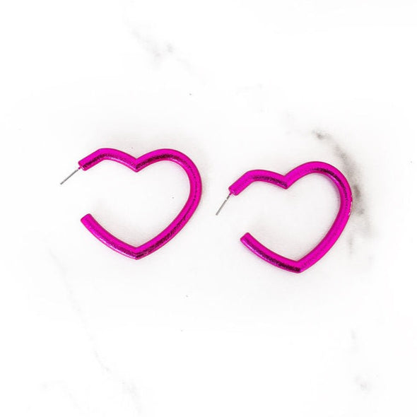 Hot Pink Open Heart Earrings