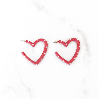 Red and White Open Heart Earrings