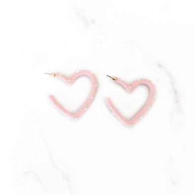 Light Pink and White Open Heart Earrings