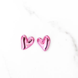 Metallic Pink Heart Studs