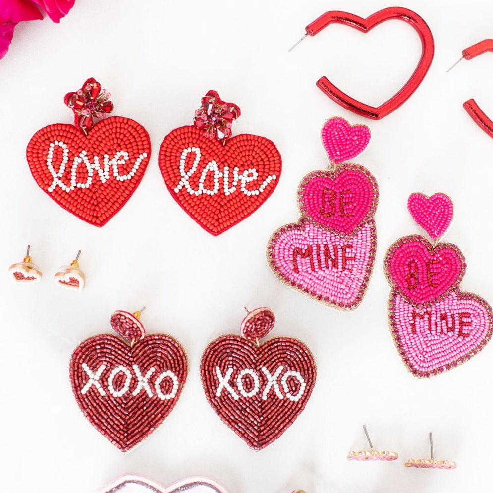 Xoxo Beaded Valentine's Earrings - Red