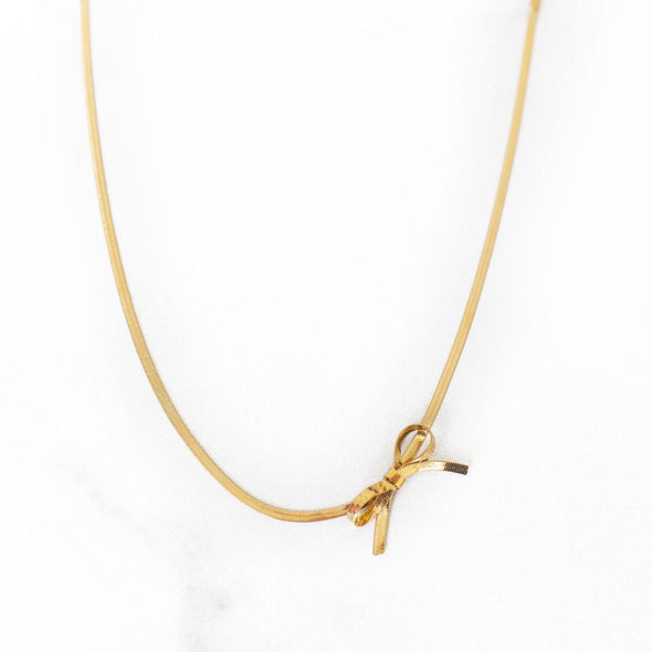 Gold Bow Herringbone Chain
