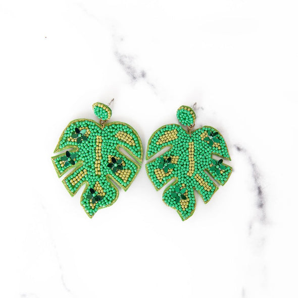 Beaded Palm Leaf Earrings