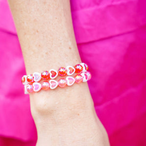 XOXO Heart Beaded Bracelet | Pink