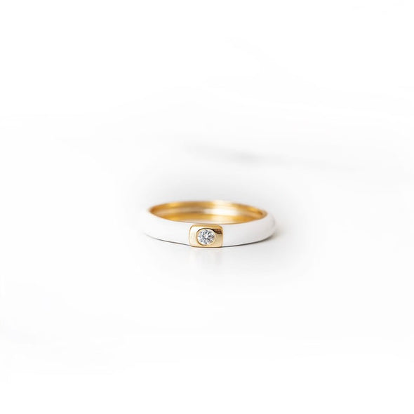Enamel Band with CZ | White