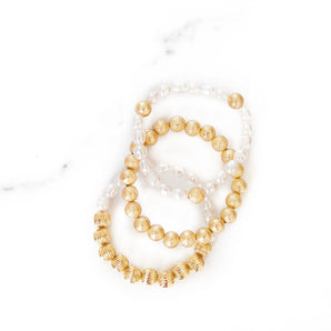 Pearl and Brushed Gold Beaded Bracelet