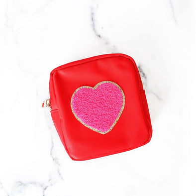 Red with Hot Pink Heart Jewelry Pouch