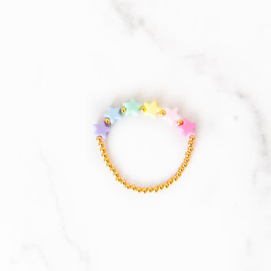 Pastel Rainbow Star Gold Beaded Bracelet