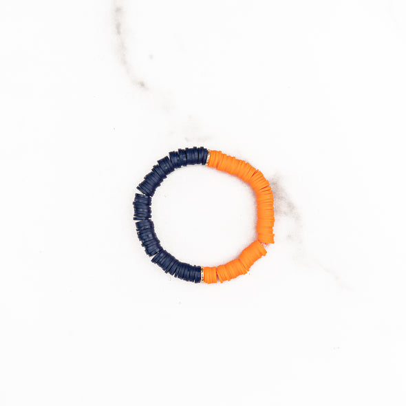 Navy & Orange Polymer Clay Bracelet