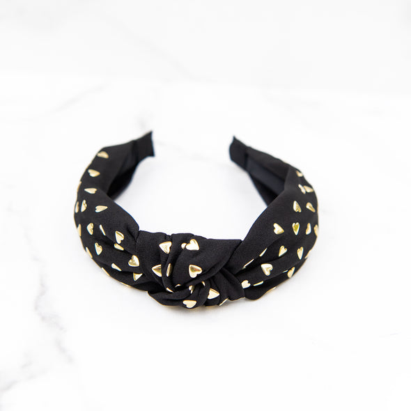 Black Headband with Gold Hearts