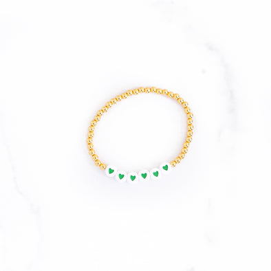 Green Heart Gold Beaded Bracelet