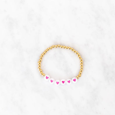 Pink Heart Gold Beaded Bracelet