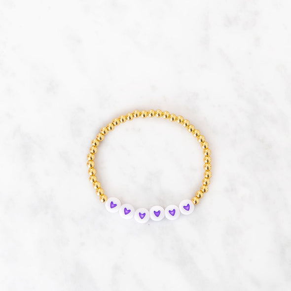 Purple Heart Gold Beaded Bracelet