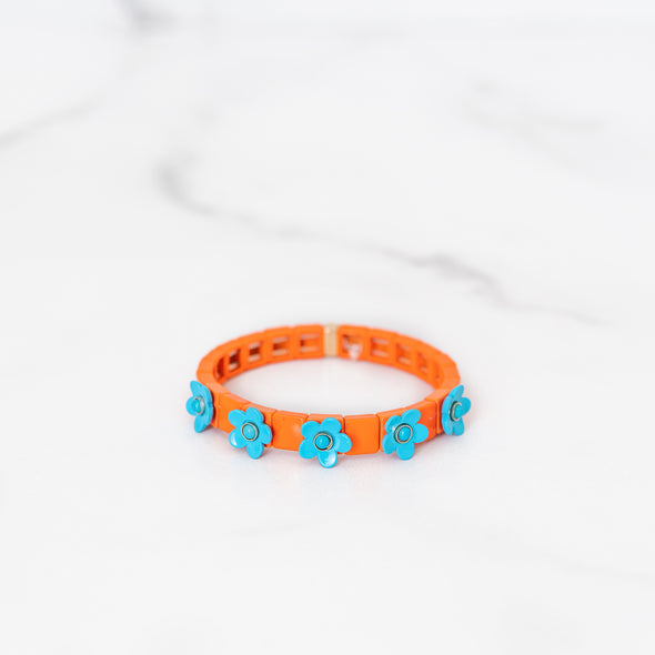 Orange and Blue Daisy Tile Bracelet
