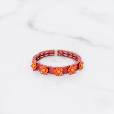 Red and Orange Daisy Tile Bracelet