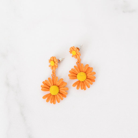 Orange Daisy Drop Earrings